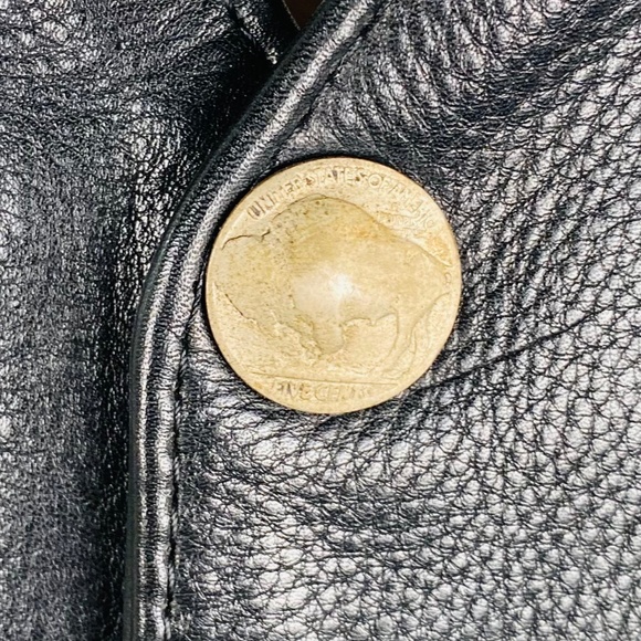 Vintage US Made Co.Harley Davidson Mens Leather Vest w/Buffalo Coin Buttons, XL. - Picture 4 of 5